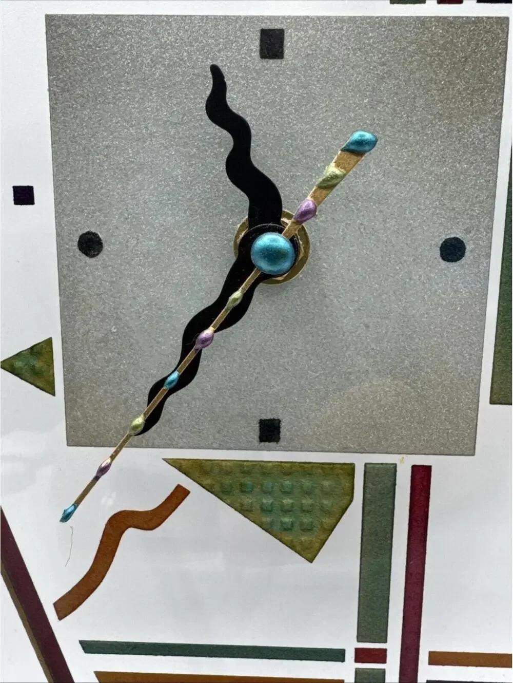 Vintage Art Deco Beaux Glass Mantle Geometric Takane Quartz Clock Signed 12.5”